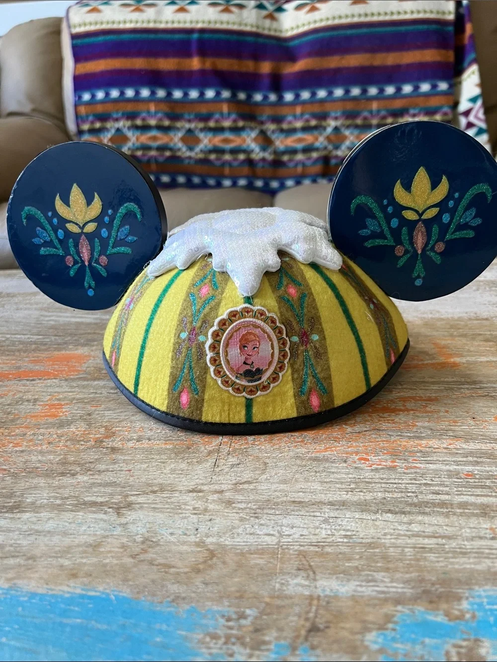 Disney Parks 2 Sided Frozen-Inspired Snowflake Mickey Ears Hat Adult Elsa & Ann